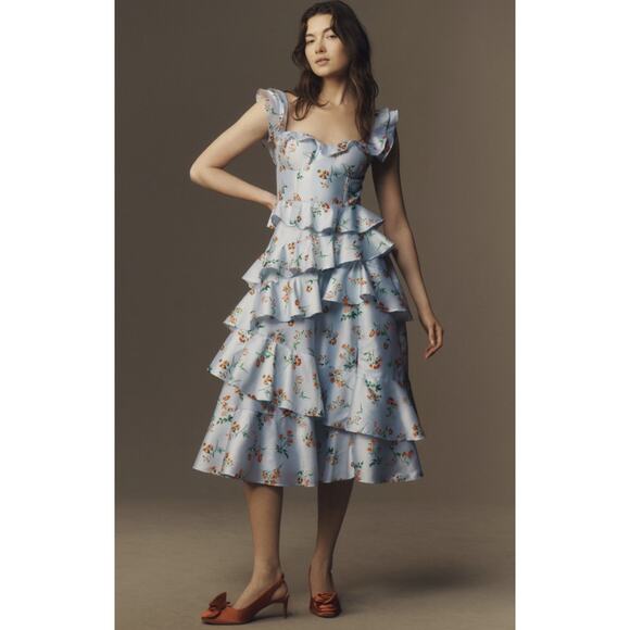 BHLDN | Dresses | Anthropologie Bhldn Sydney Corset Fitandflare Taffeta  Midi Dress | Poshmark